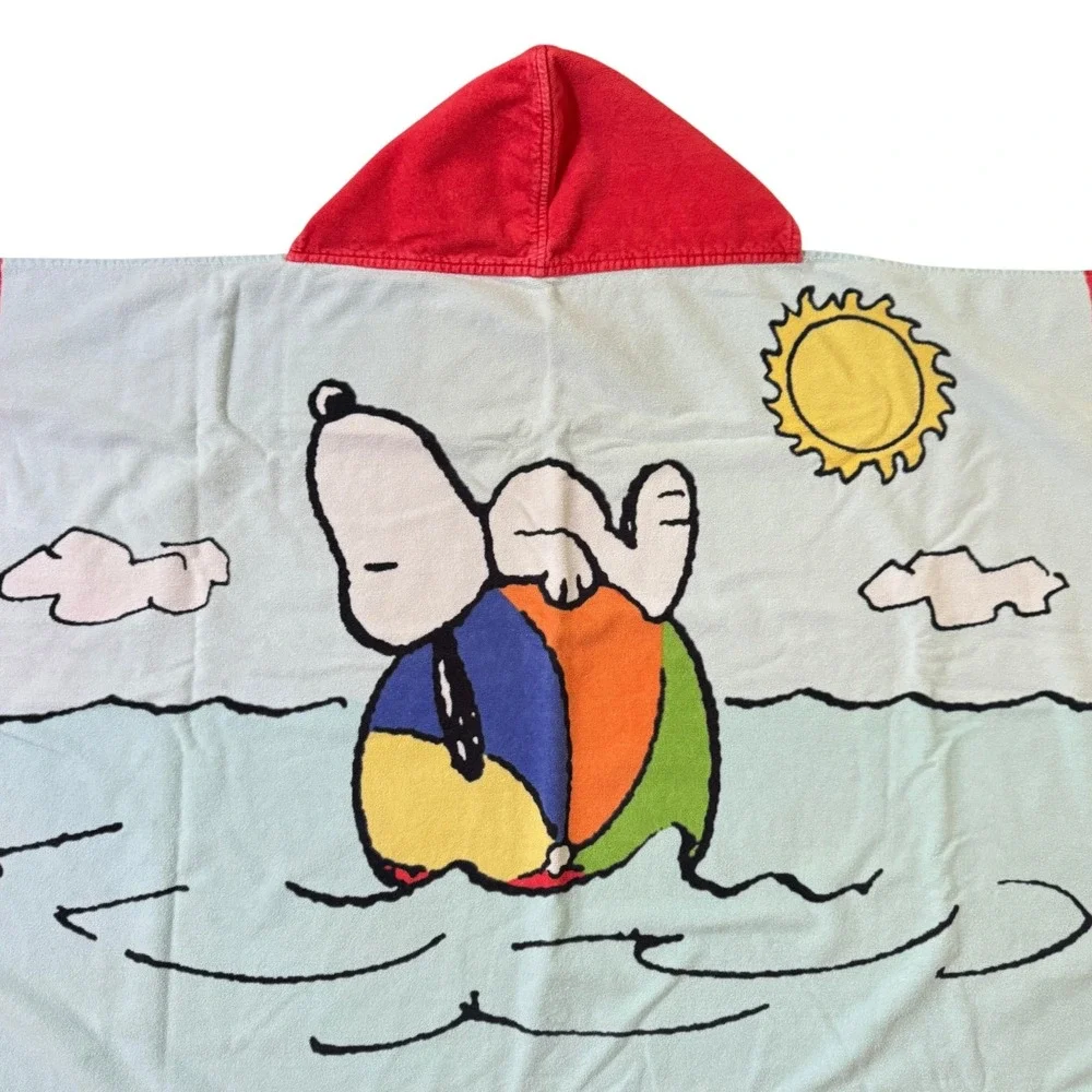 Pottery Barn Kids Peanuts Hooded Towel Kids 30x50 Blue Snoopy Beach‎ Ball Cotton
